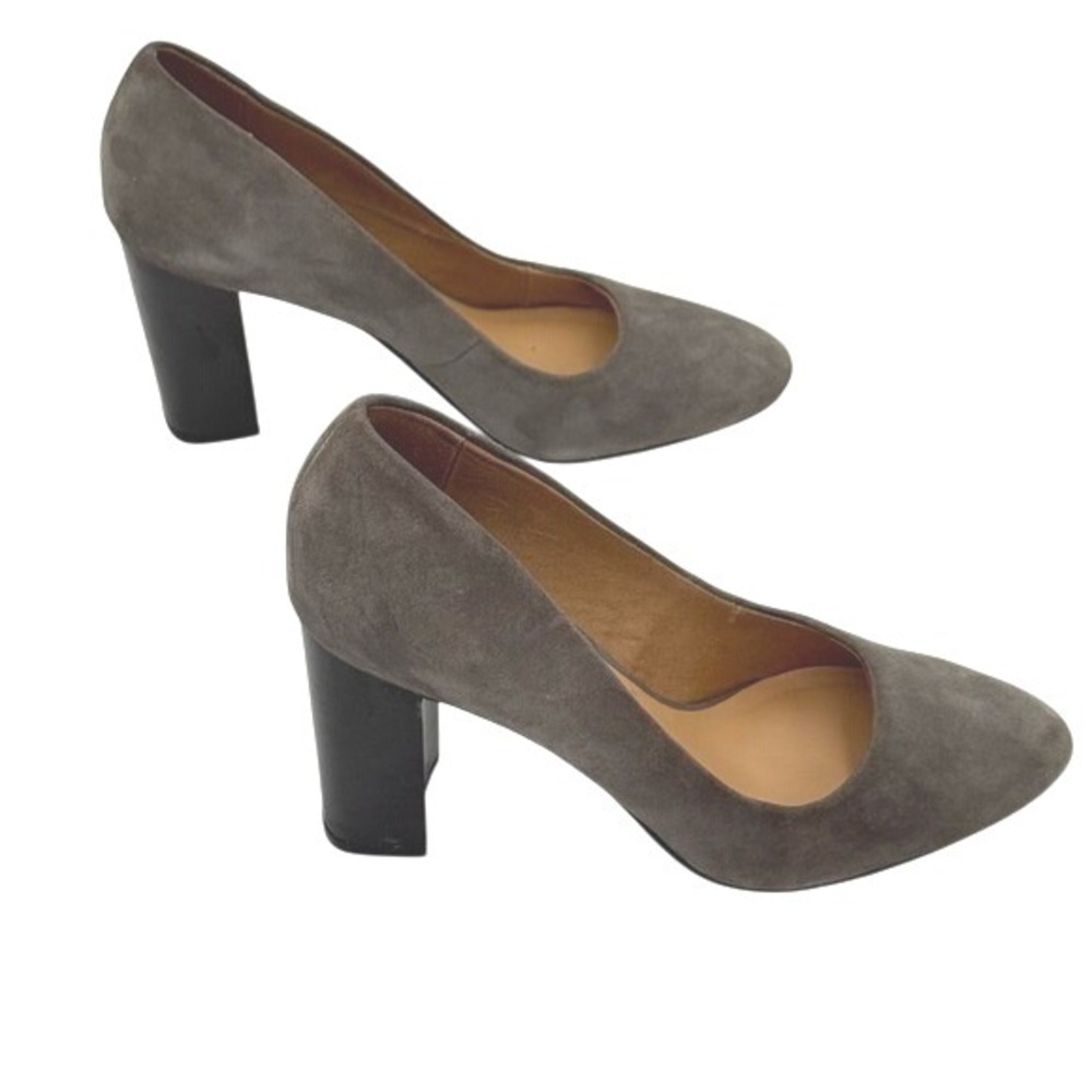 Franco Sarto Gray Suede Block Heel Pump Grannycore Dark Academia - Picture 3 of 9